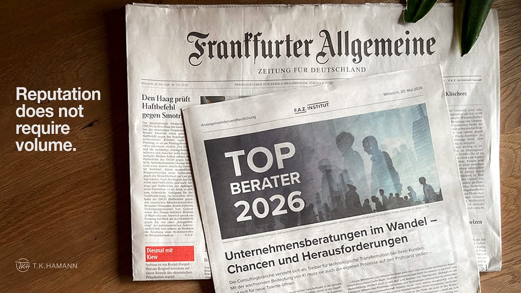 Frankfurter Allgemeine Zeitung (F.A.Z.) newspaper featuring Top Berater 2026 business consulting report.