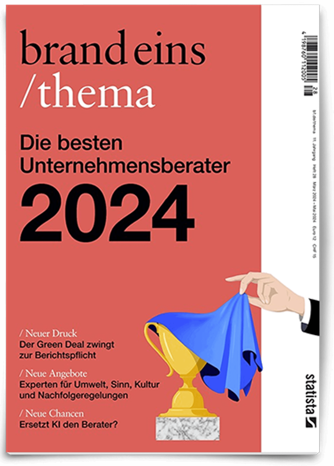 brand eins thema 2024 best business consultants magazine cover with unveiled trophy.